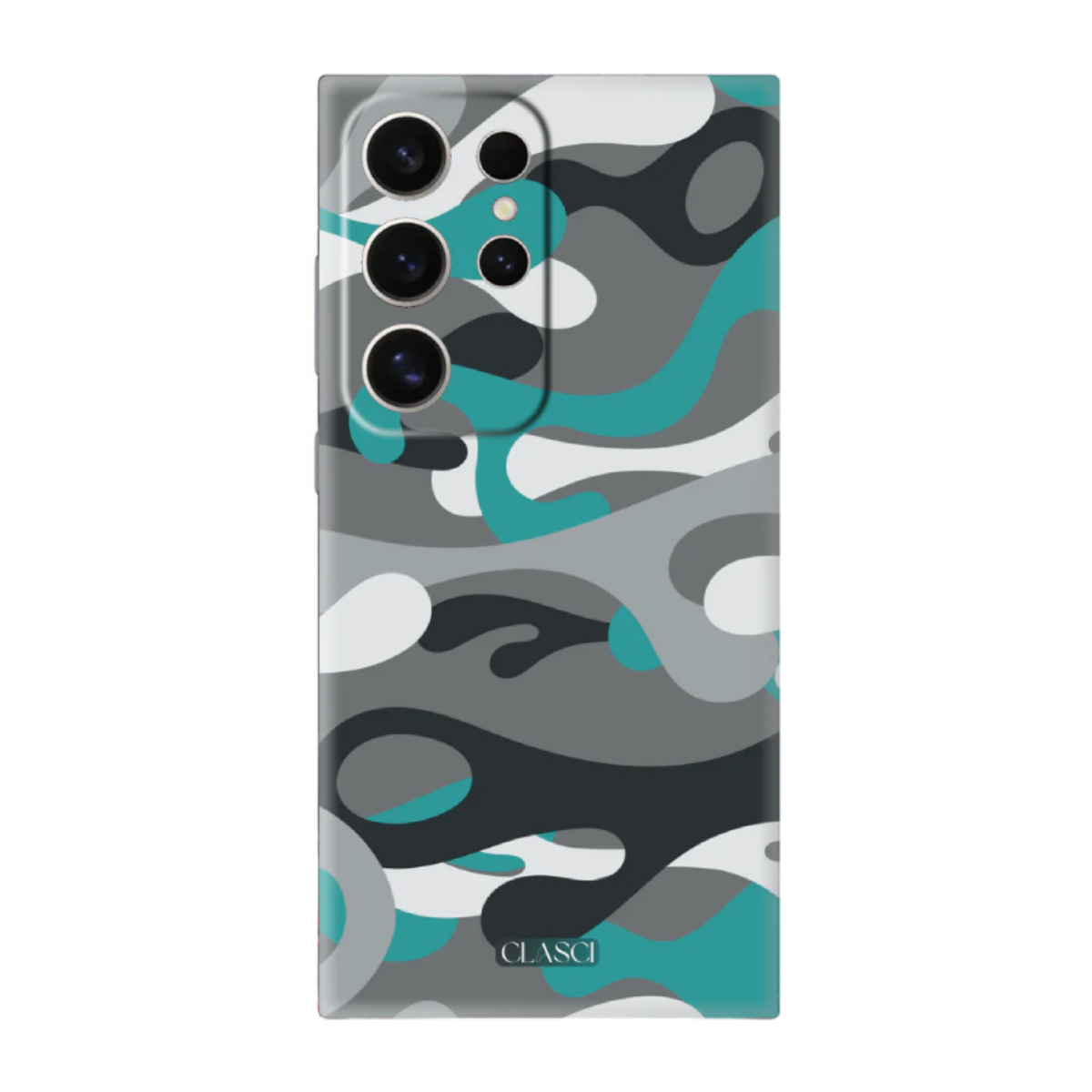 Grey And Cyan Camouflage Silicone Phone Case