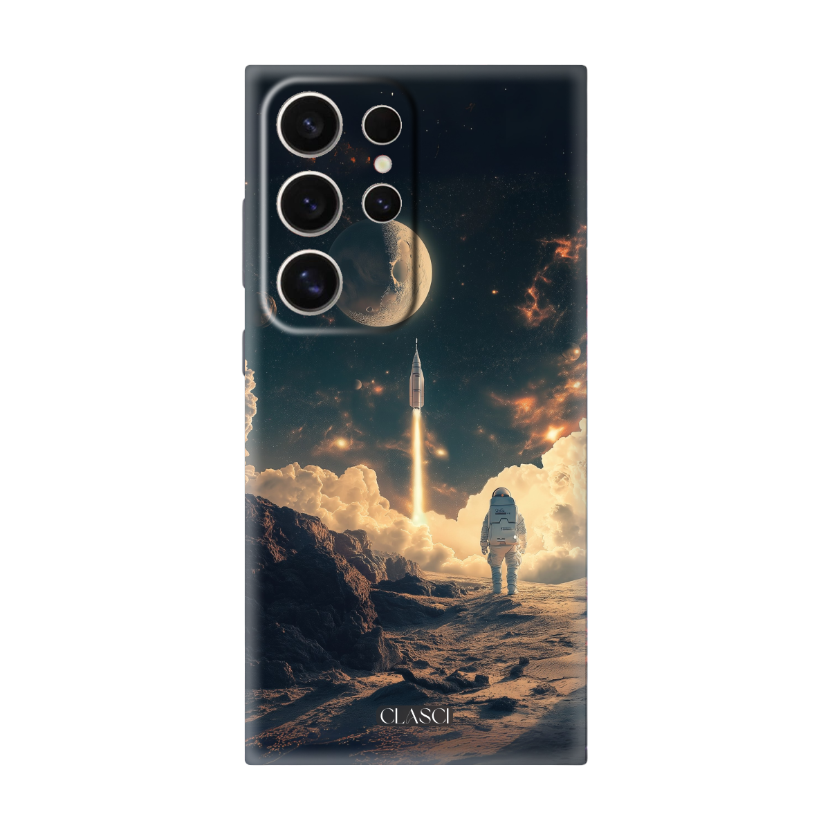 Astronaut Rocket Landing on Moon Silicone Phone Case