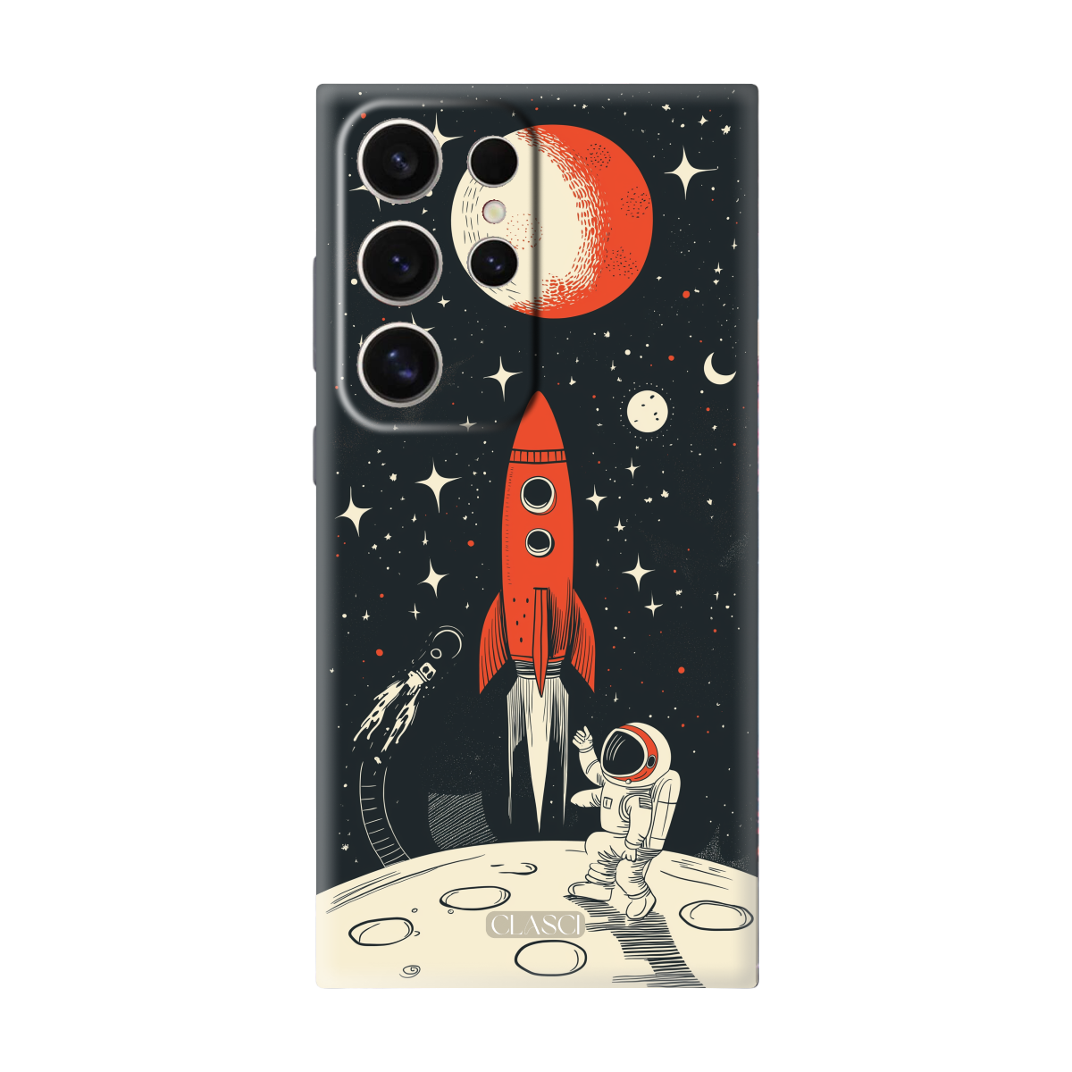 Vintage Rocket Flying Through Space Silicone Phone Case