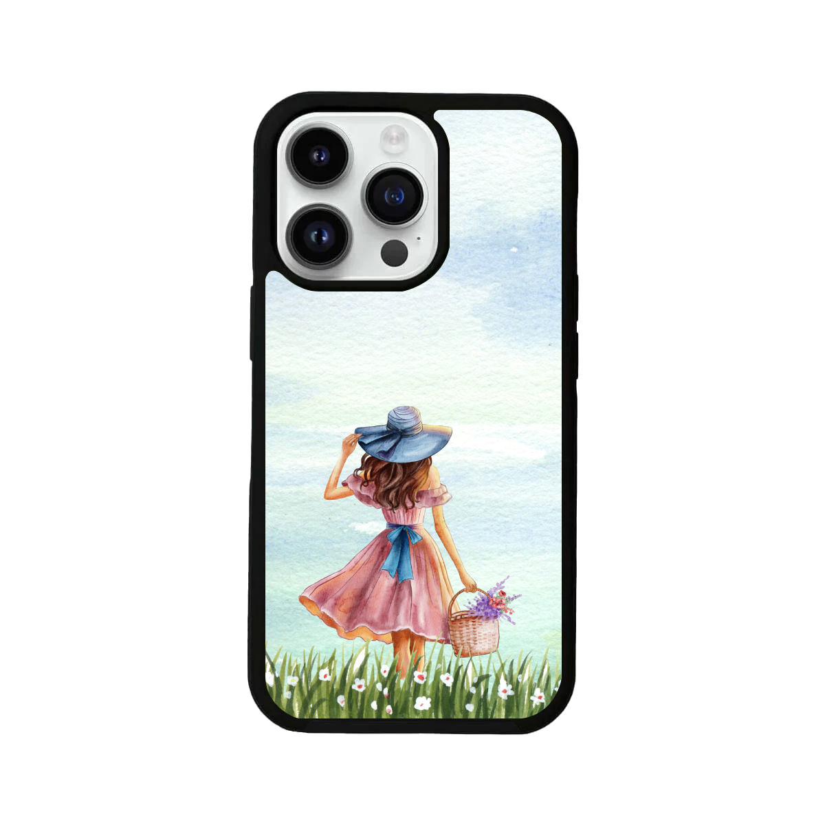 Summer Girl in Pink Dress - Watercolor Clip Art iPhone Cover