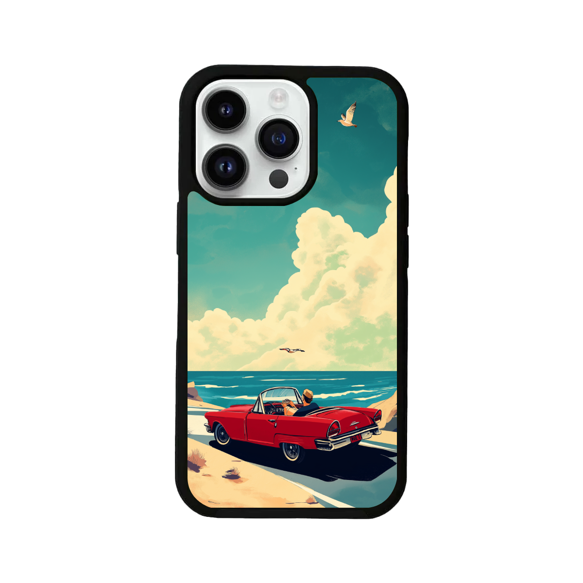 Retro Red Car with Sunset View iPhone Cover