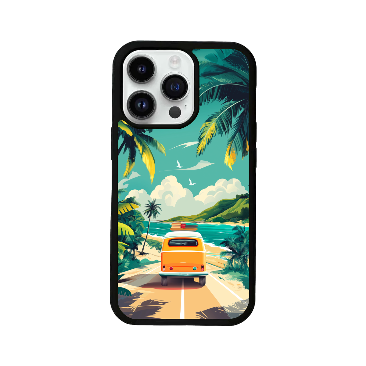 Retro Van in a Colorful Beach Scene iPhone Cover