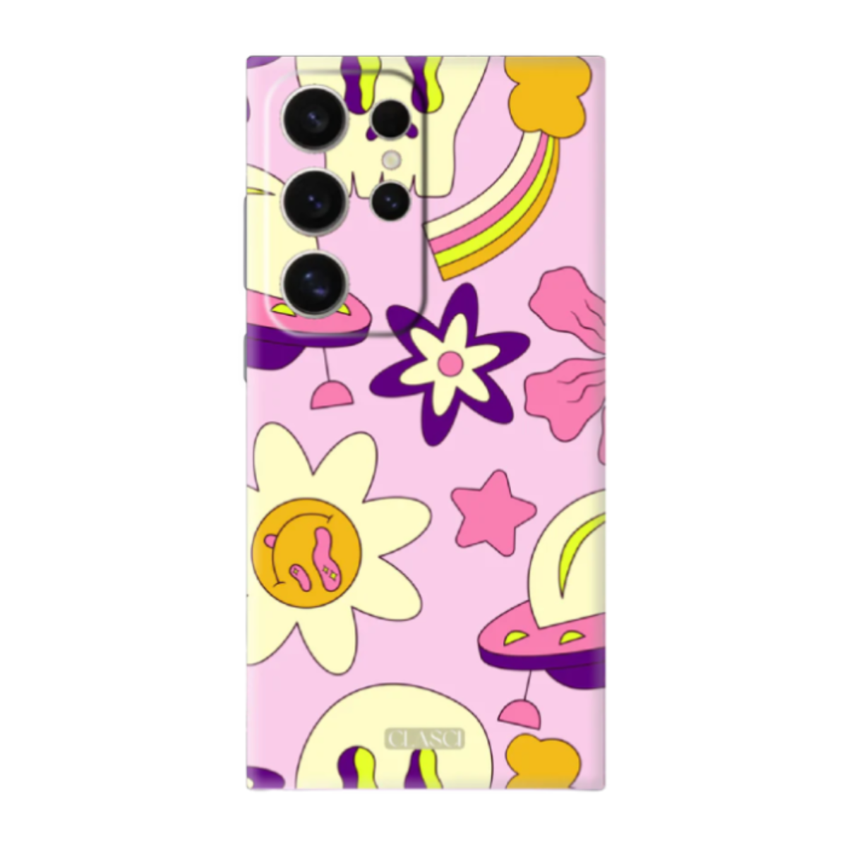 Trippy Smiley Pattern With Ufo Silicone Phone Case