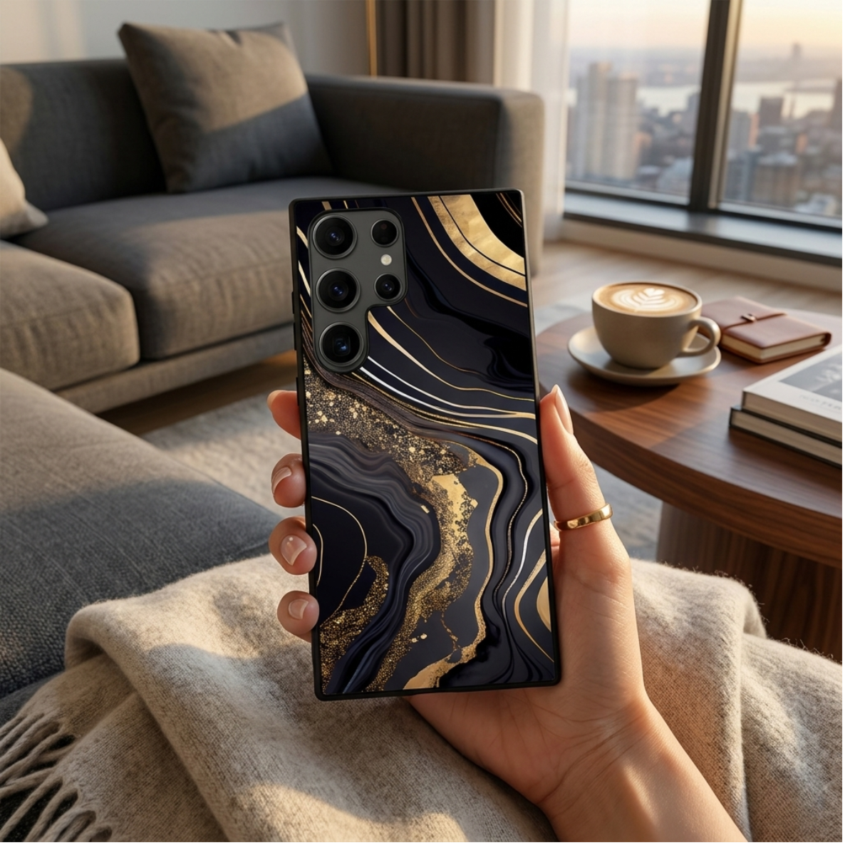 Black Marble Samsung Phone Cover