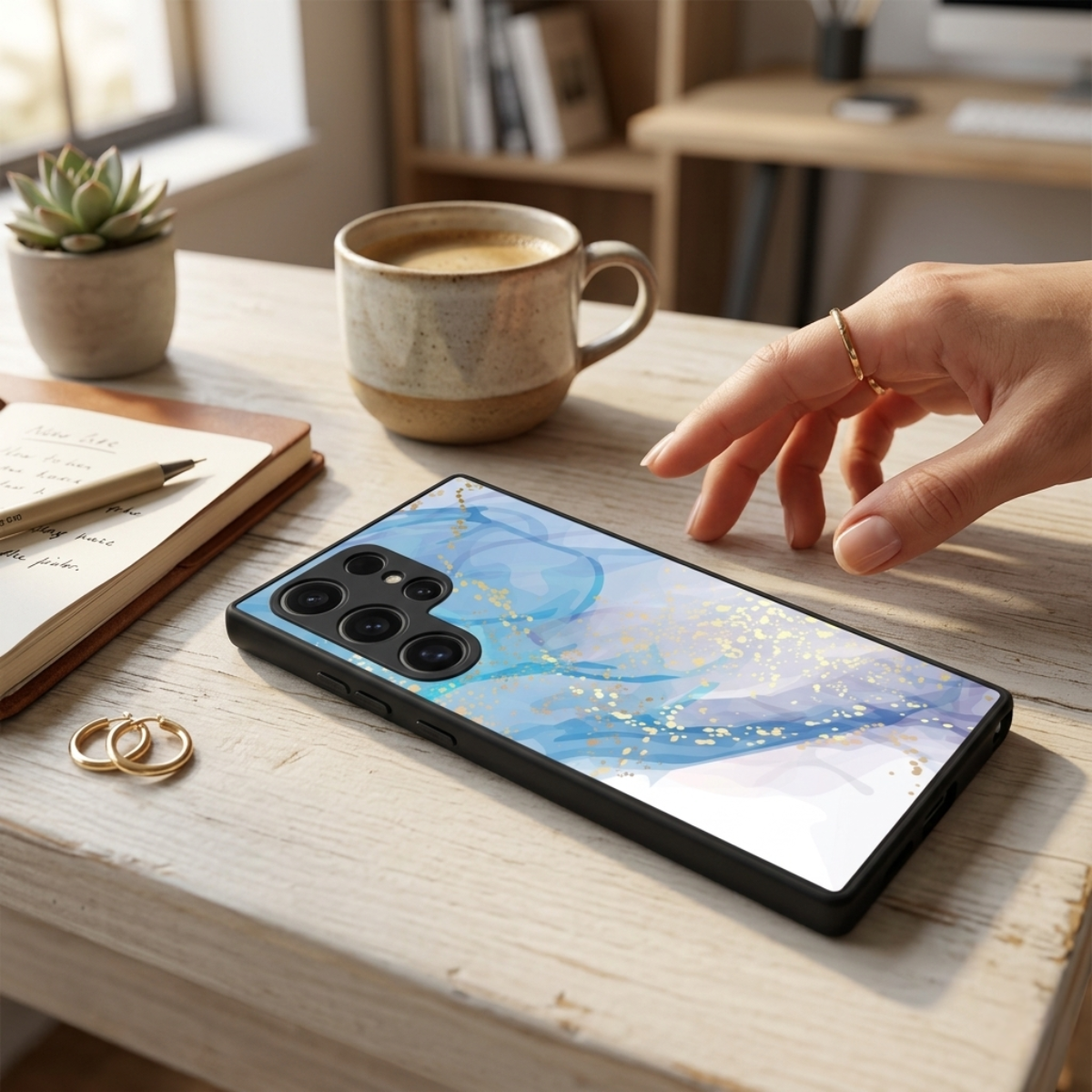 Blue Watercolor Marble Samsung Phone Cover