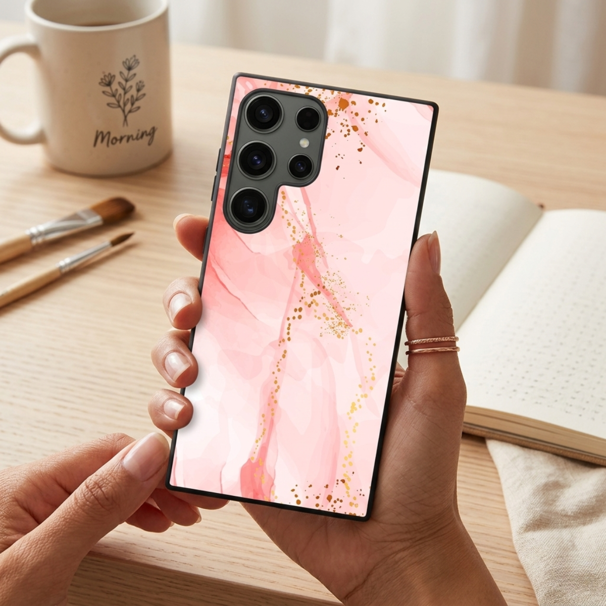 Coral Pink Marble Samsung Phone Cover