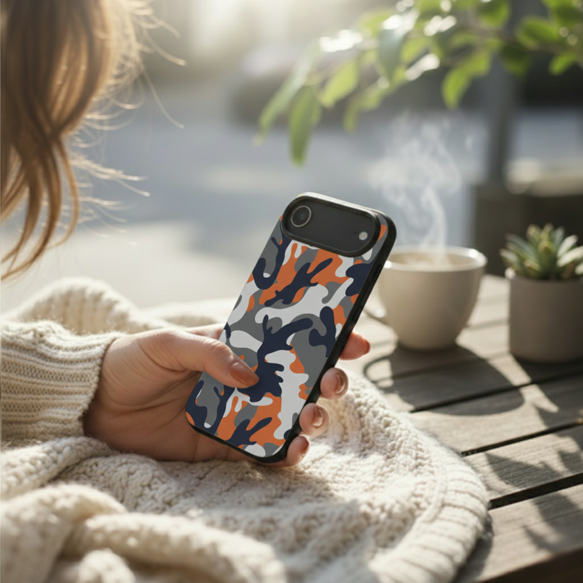 Grey & Orange Camo iPhone Cover